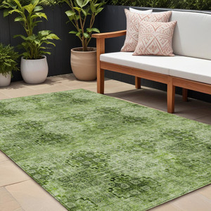 8' X 10' Olive Green Floral Medallion Washable Non Skid Indoor Outdoor Area Rug N270-562977