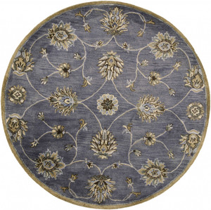 6' Midnight Blue Hand Tufted Traditional Round Indoor Area Rug N270-352894