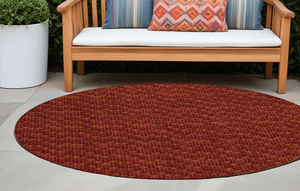 8' Round Burgundy Round Geometric Washable Non Skid Indoor Outdoor Area Rug N270-560069