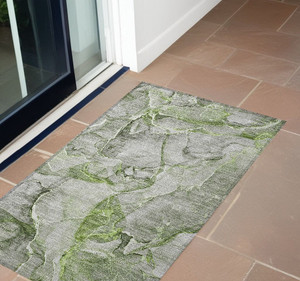 2' X 3' Green Abstract Washable Non Skid Indoor Outdoor Area Rug N270-560357