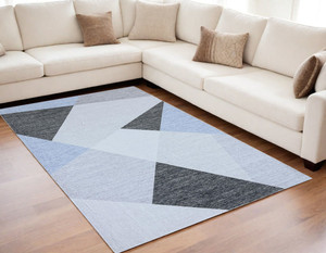 5' X 8' Blue and Gray Geometric Area Rug N270-570044