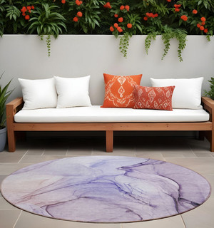 8' Round Gray and Purple Round Abstract Washable Non Skid Indoor Outdoor Area Rug N270-559411