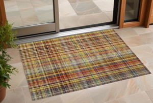 3' X 5' Orange Plaid Washable Non Skid Indoor Outdoor Area Rug N270-561897