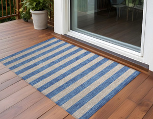3' X 5' Tan Striped Washable Non Skid Indoor Outdoor Area Rug N270-561116
