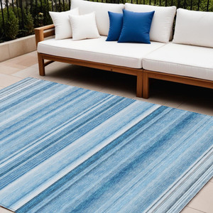 9' X 12' Blue Striped Washable Non Skid Indoor Outdoor Area Rug N270-561003