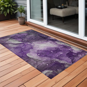 3' X 5' Purple Abstract Washable Non Skid Indoor Outdoor Area Rug N270-560522