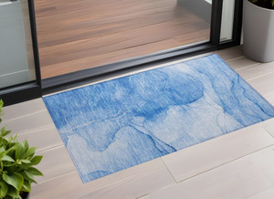 3' X 5' Blue Abstract Washable Non Skid Indoor Outdoor Area Rug N270-559733