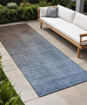 8' Runner Blue and Green Ombre Washable Non Skid Indoor Outdoor Runner Rug N270-563692