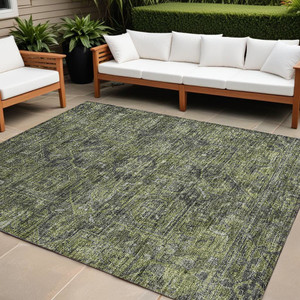 9' X 12' Moss Green and Gray Oriental Washable Non Skid Indoor Outdoor Area Rug N270-563815