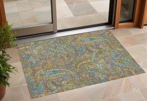 3' X 5' Taupe Paisley Washable Non Skid Indoor Outdoor Area Rug N270-561458