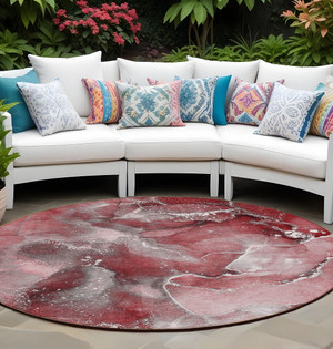 8' Round Merlot Round Abstract Washable Non Skid Indoor Outdoor Area Rug N270-560306
