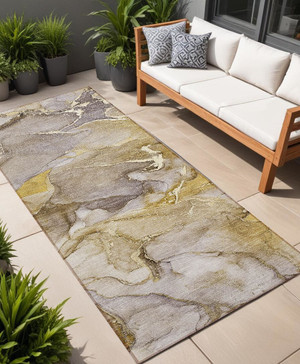 8' Runner Taupe Abstract Washable Non Skid Indoor Outdoor Runner Rug N270-559196