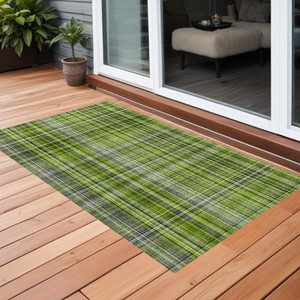 3' X 5' Green Plaid Washable Non Skid Indoor Outdoor Area Rug N270-561879