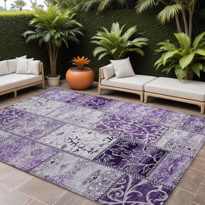 8' X 10' Purple Patchwork Washable Non Skid Indoor Outdoor Area Rug N270-563571