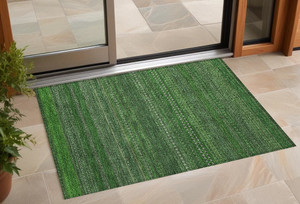 3' X 5' Fern Green Striped Washable Non Skid Indoor Outdoor Area Rug N270-560711