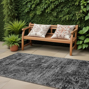 8' Runner Gray Abstract Washable Non Skid Indoor Outdoor Runner Rug N270-563107