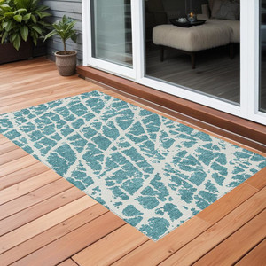 2' X 3' Teal Abstract Washable Non Skid Indoor Outdoor Area Rug N270-559325