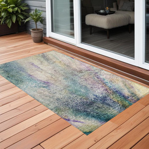 3' X 5' Beige Blue and Gray Abstract Washable Non Skid Indoor Outdoor Area Rug N270-559562