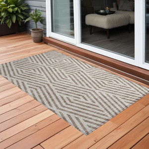 3' X 5' Taupe and Ivory Geometric Washable Non Skid Indoor Outdoor Area Rug N270-562374