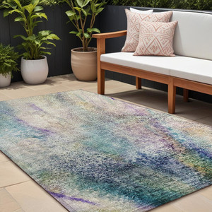 8' X 10' Beige Blue and Gray Abstract Washable Non Skid Indoor Outdoor Area Rug N270-559565