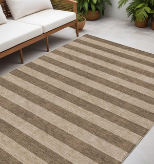 5' X 8' Coffee Striped Washable Indoor Outdoor Area Rug N270-561063