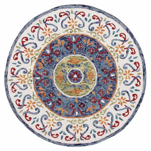 4' Round Blue and White Ornate Medallion Area Rug N270-396206