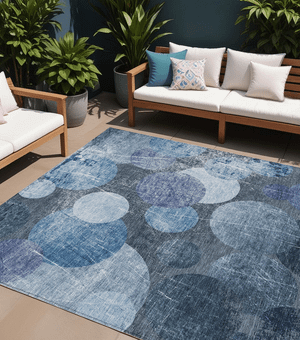 8' X 10' Gray and Blue Abstract Washable Non Skid Indoor Outdoor Area Rug N270-562905