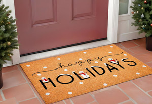 17" X 29" Natural Black and White Coir Happy Holidays Outdoor Christmas Door Mat N270-555241