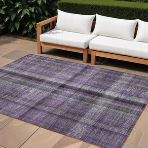 8' X 10' Purple Plaid Washable Non Skid Indoor Outdoor Area Rug N270-562242