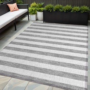 5' X 8' Gray and White Striped Washable Non Skid Indoor Outdoor Area Rug N270-560838