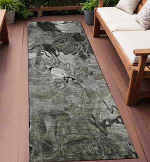 2' X 8' Gray Abstract Washable Indoor Outdoor Runner Rug N270-563044