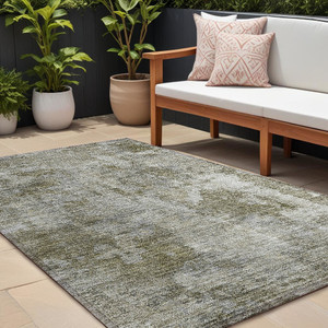 9' X 12' Green Abstract Washable Non Skid Indoor Outdoor Area Rug N270-564231