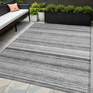 5' X 8' Gray Striped Washable Non Skid Indoor Outdoor Area Rug N270-561018
