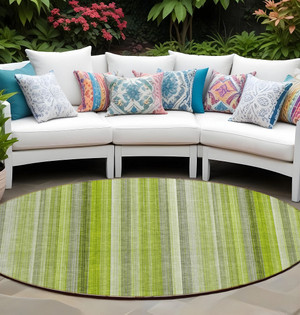 8' Round Green Round Striped Washable Non Skid Indoor Outdoor Area Rug N270-562052