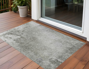 2' X 3' Gray and Off White Abstract Washable Non Skid Indoor Outdoor Area Rug N270-563295