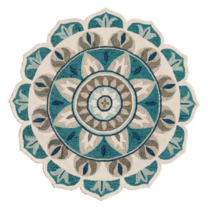 4' Blue Round Wool Floral Hand Tufted Area Rug N270-533605