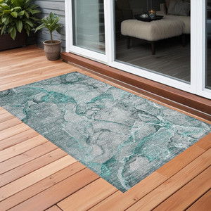 3' X 5' Gray and Ivory Abstract Washable Non Skid Indoor Outdoor Area Rug N270-560378