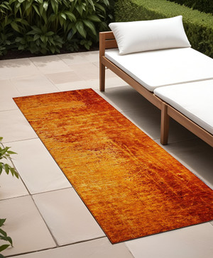 8' Runner Orange Abstract Washable Non Skid Indoor Outdoor Runner Rug N270-562714