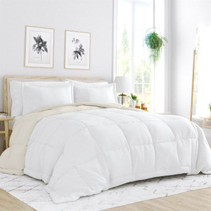 Twin/Twin XL 2-Piece Microfiber Reversible Comforter Set in White and Cream Q280-WHTE1482