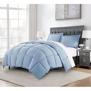 Queen Size Reversible Microfiber Down Alternative Comforter Set in Blue Q280-CBQU7357