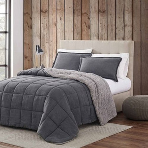 King Plush Sherpa Reversible Micro Suede Comforter Set in Gray Q280-GRKI9863