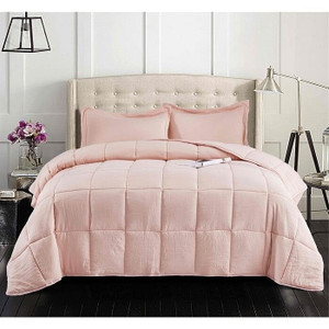 Queen Size Pink 3 Piece Microfiber Reversible Comforter Set Q280-PIQU4058