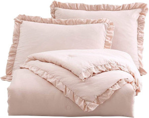 King Oversized Pink Ruffled Edge Microfiber Comforter Set Q280-BLKI7399