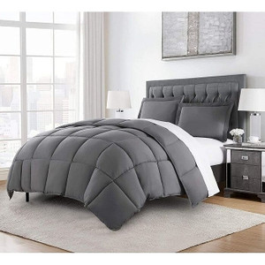 King Size Reversible Microfiber Down Alternative Comforter Set in Grey Q280-GRKI7665