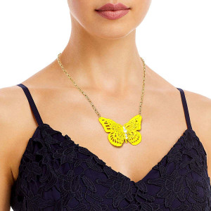 Yellow 3D Butterfly Pendant Necklace T226-9485635813695