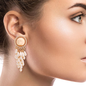 Gold Round Pearl Cluster Earrings T226-9485863485759