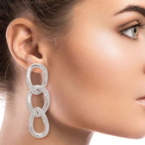 Silver Crusted Rhinestone Link Earrings T226-9485866336575