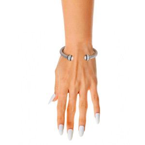 White Pearl Twisted Cable Silver Bangle T226-9485492289855