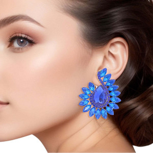 Clip On Blue Hook Crystal Earrings for Women T226-9485336641855