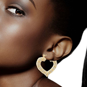 Gold Bling Heart Bamboo Hoops T226-9485603209535
